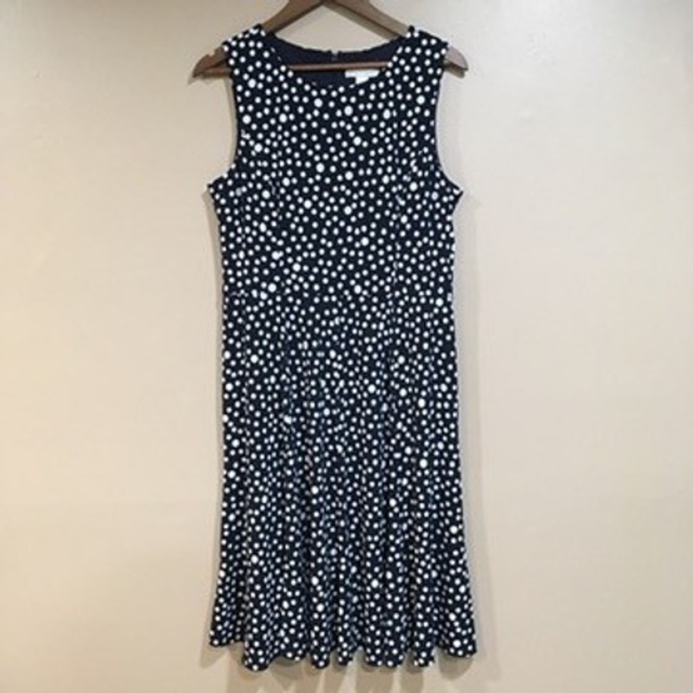 Christopher & Banks Polka Dot Sleeveless Dress Womens 14 Navy White Nautical Mod